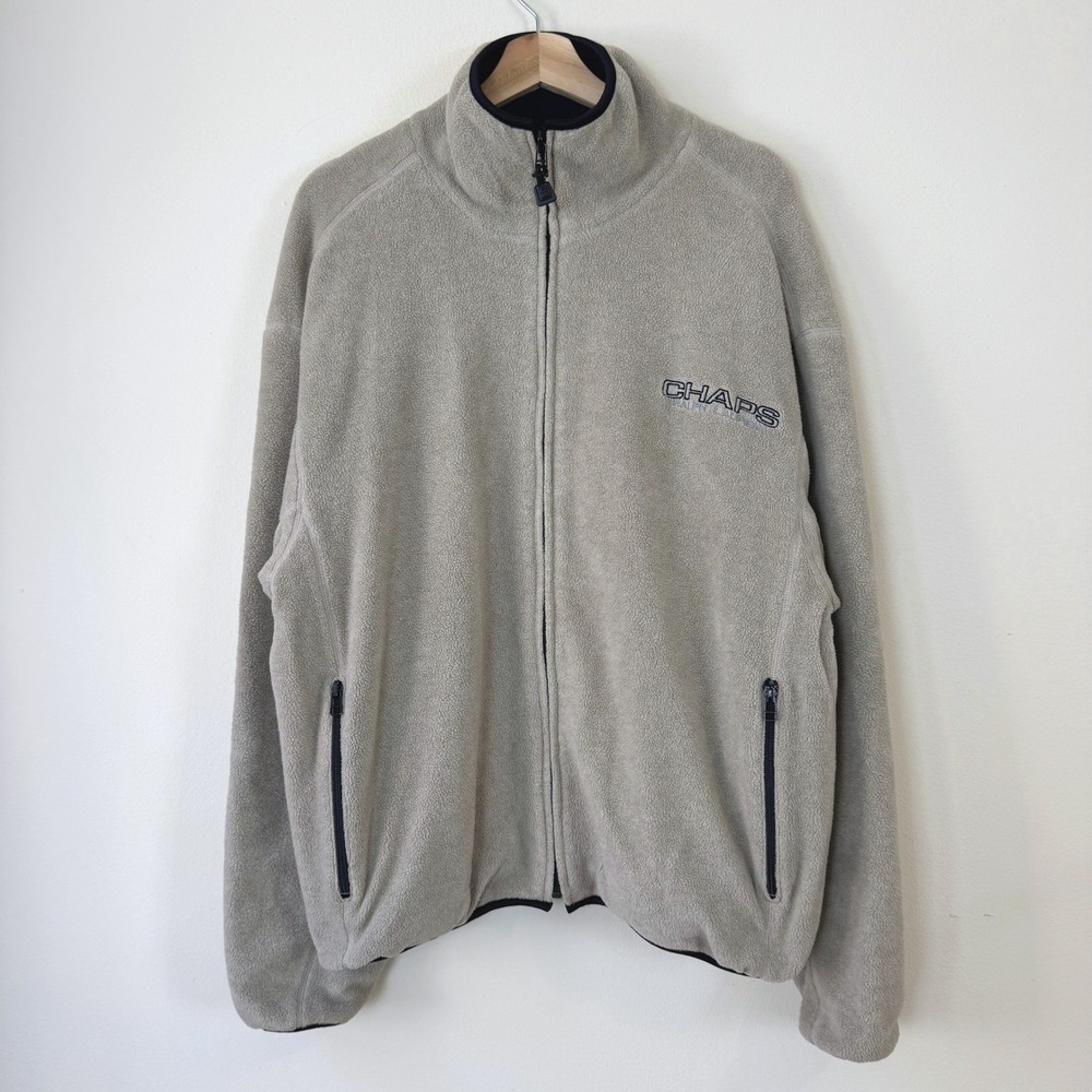Vintage Chaps Ralph Lauren Zip Up Tan Biege Fleece Sweatshirt - Large